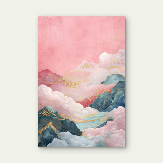 Pink Navy Mountain Gold Cloud Abstract Art 40x60cm Metal Print Ready to Hang