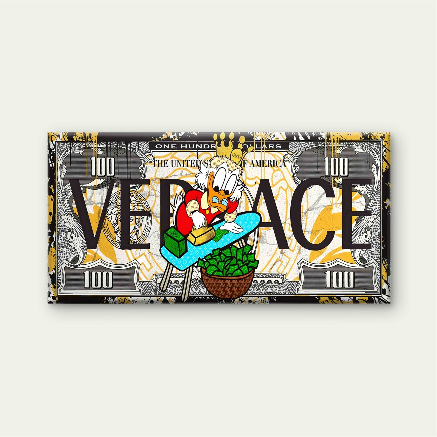 Rich Duck Currency Pattern Wall Art Canvas Office Home Room Framed 120x60cm - Bella Home Decor