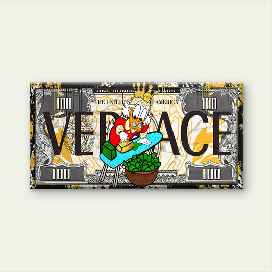 Rich Duck Currency Pattern Wall Art Canvas Office Home Room Framed 120x60cm