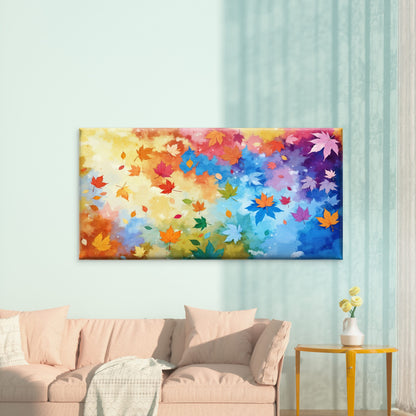 Rainbow Autumn Leaf Collage Wall Art Canvas Office Home Room Framed 120x60cm - Bella Home Decor