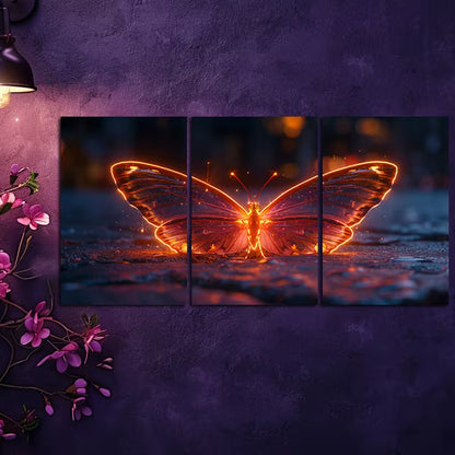 3pcs Glowing Crystal Butterfly Wall Art Set Canvas Framed 50x70cm - High Quality Print 100% Australian Made Wall Canvas Ready to Hang - Bella Home Decor