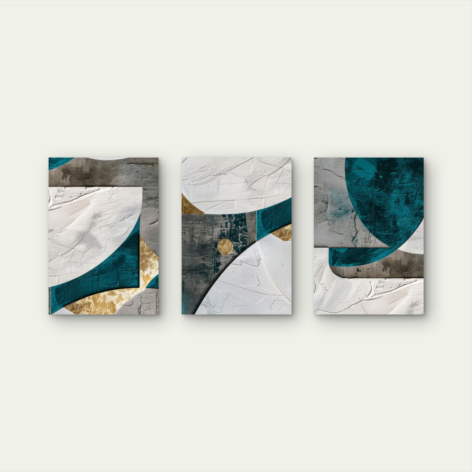 3pcs Modern Abstract Teal Grey Gold Wall Art Set Canvas Framed 40x60cm - High Quality Print 100% Australian Made Wall Canvas Ready to Hang