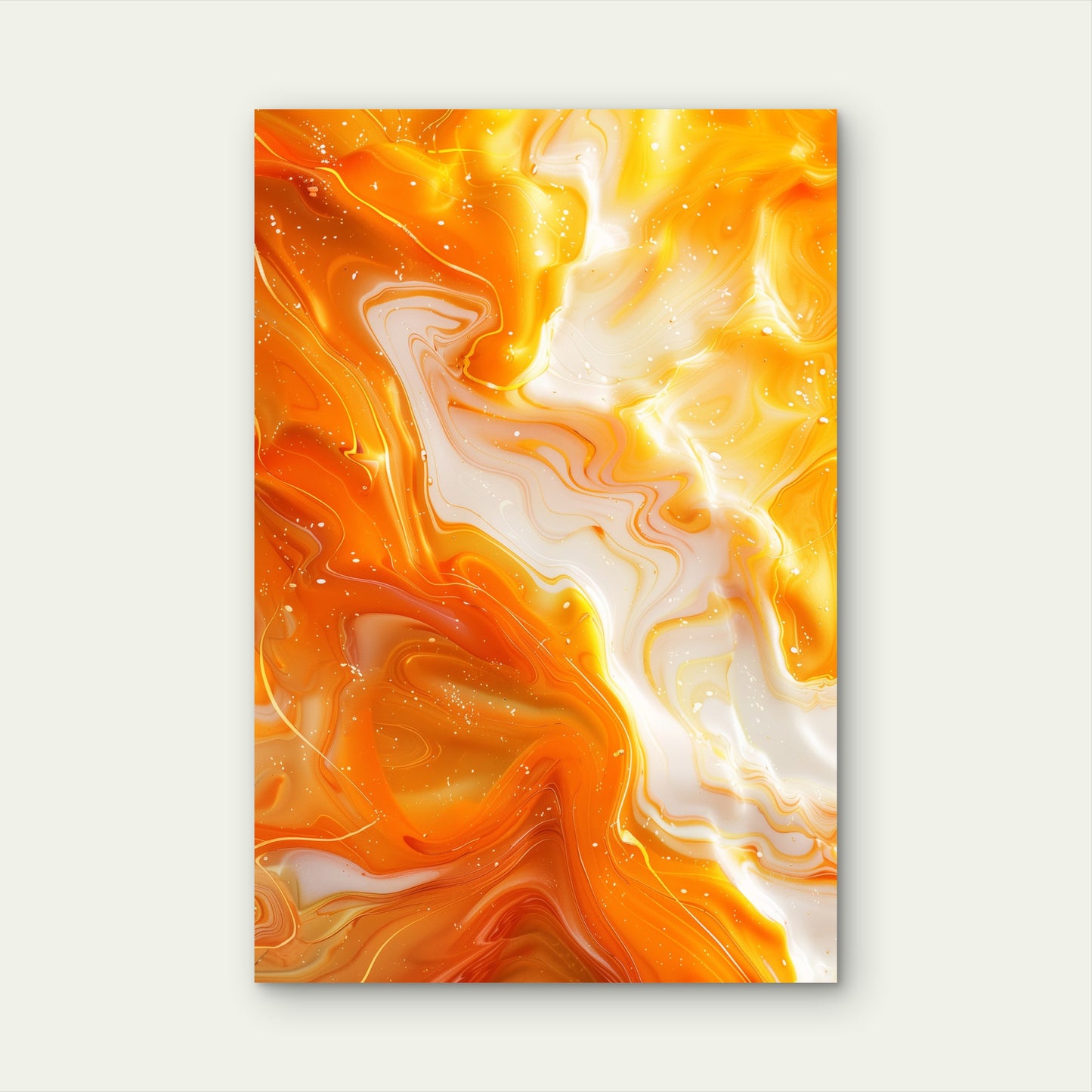 Aesthetic Vibrant Orange and White Fluid Art 60x90cm Metal Print Ready to Hang