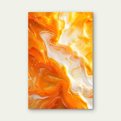Aesthetic Vibrant Orange and White Fluid Art 60x90cm Metal Print Ready to Hang