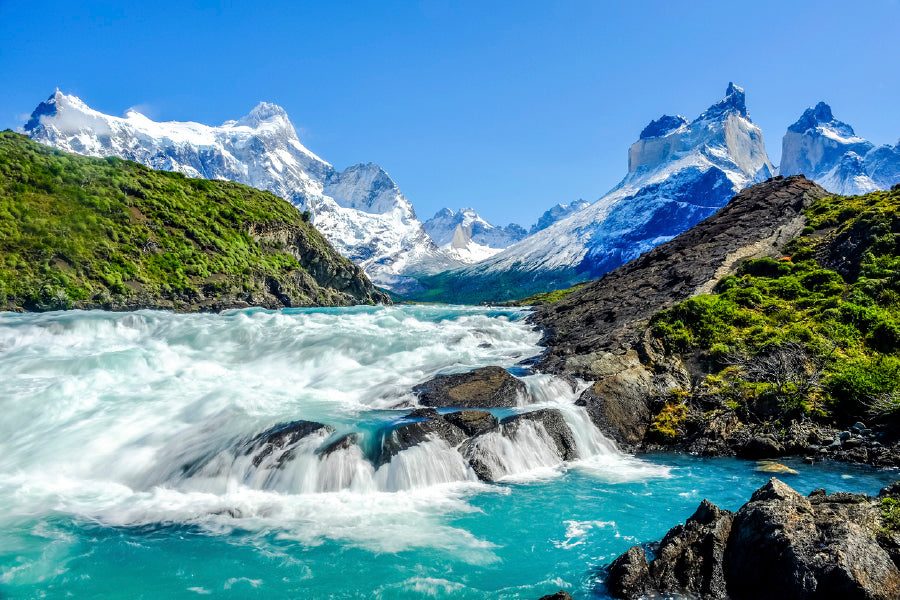 Salto Grande Waterfall & mountain Glass Framed Wall Art, Ready to Hang Quality Print