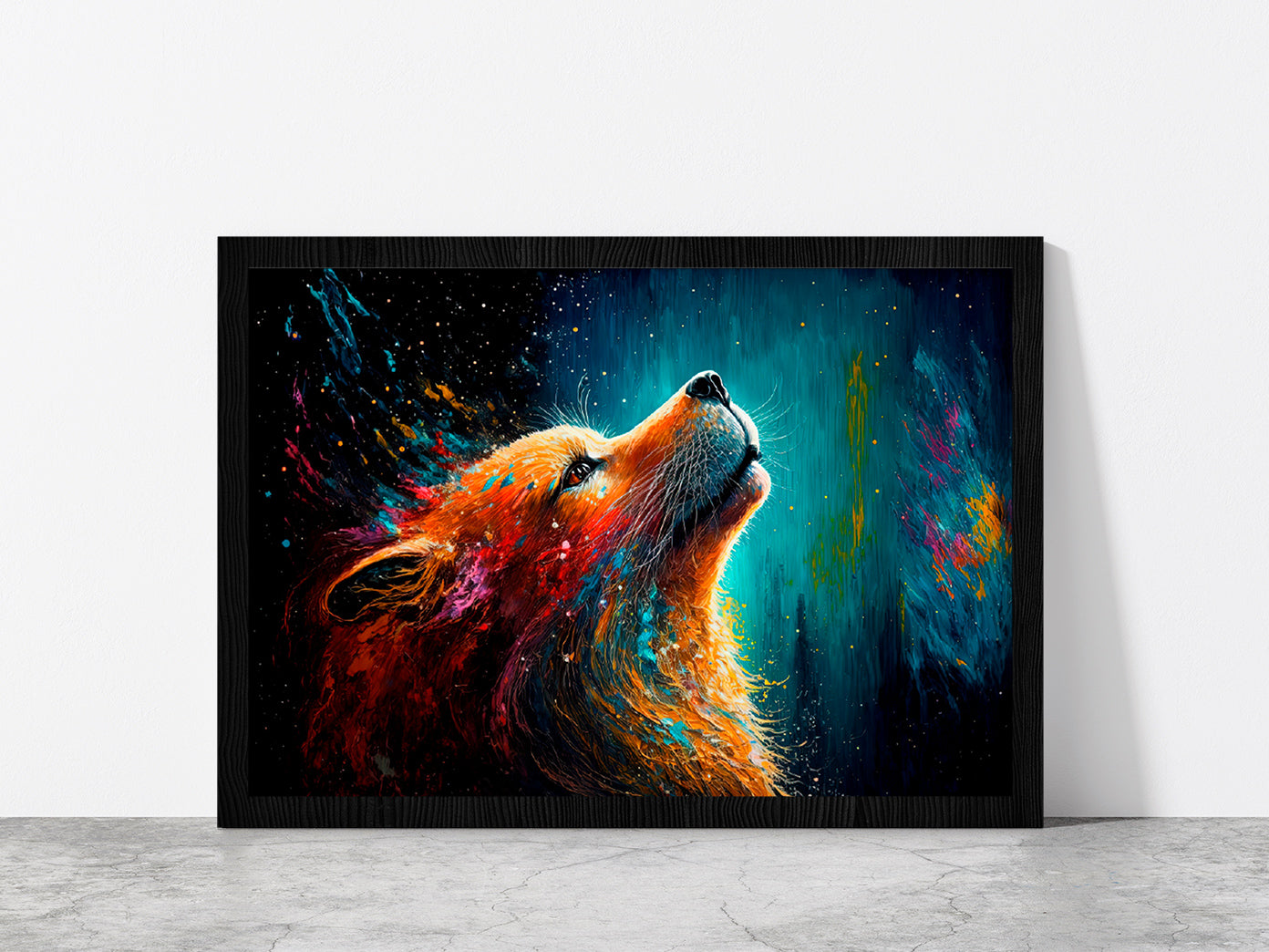 Multicolor Fox Painting Glass Framed Wall Art, Ready to Hang Quality Print Without White Border Black