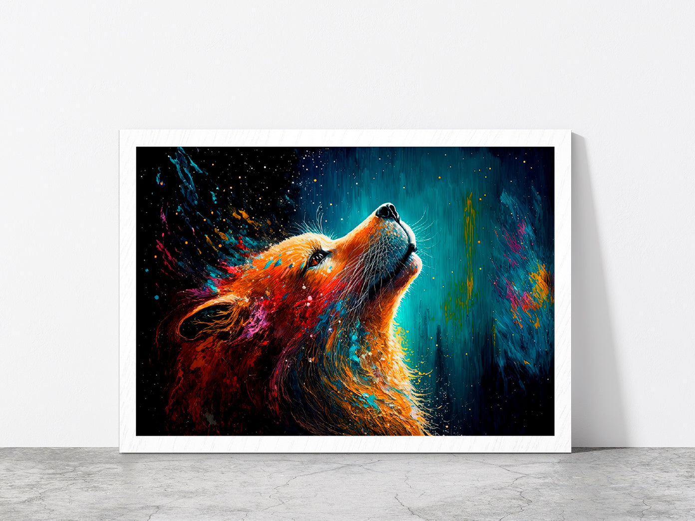 Multicolor Fox Painting Glass Framed Wall Art, Ready to Hang Quality Print Without White Border White