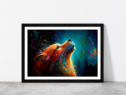 Multicolor Fox Painting Glass Framed Wall Art, Ready to Hang Quality Print With White Border Black