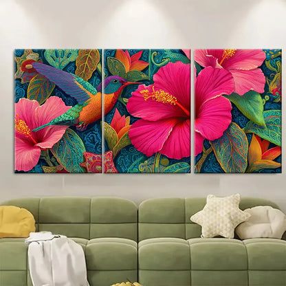 3pcs Vibrant Floral And Bird Metal Print Ready to Hang Art
