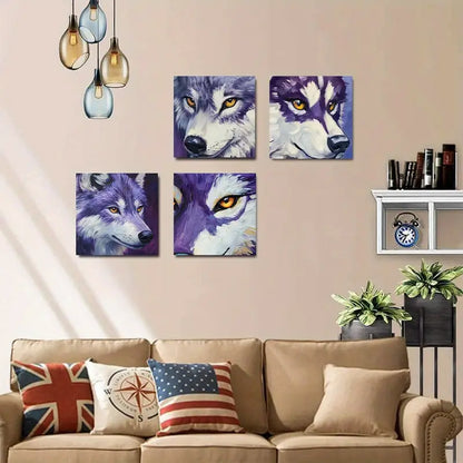 4pcs Wolf head portrait Decorative  WH Wall Art Canvas Framed