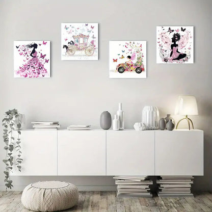 4pcs  Pink Fairy & Butterfly  FP   Wall Art Canvas Framed