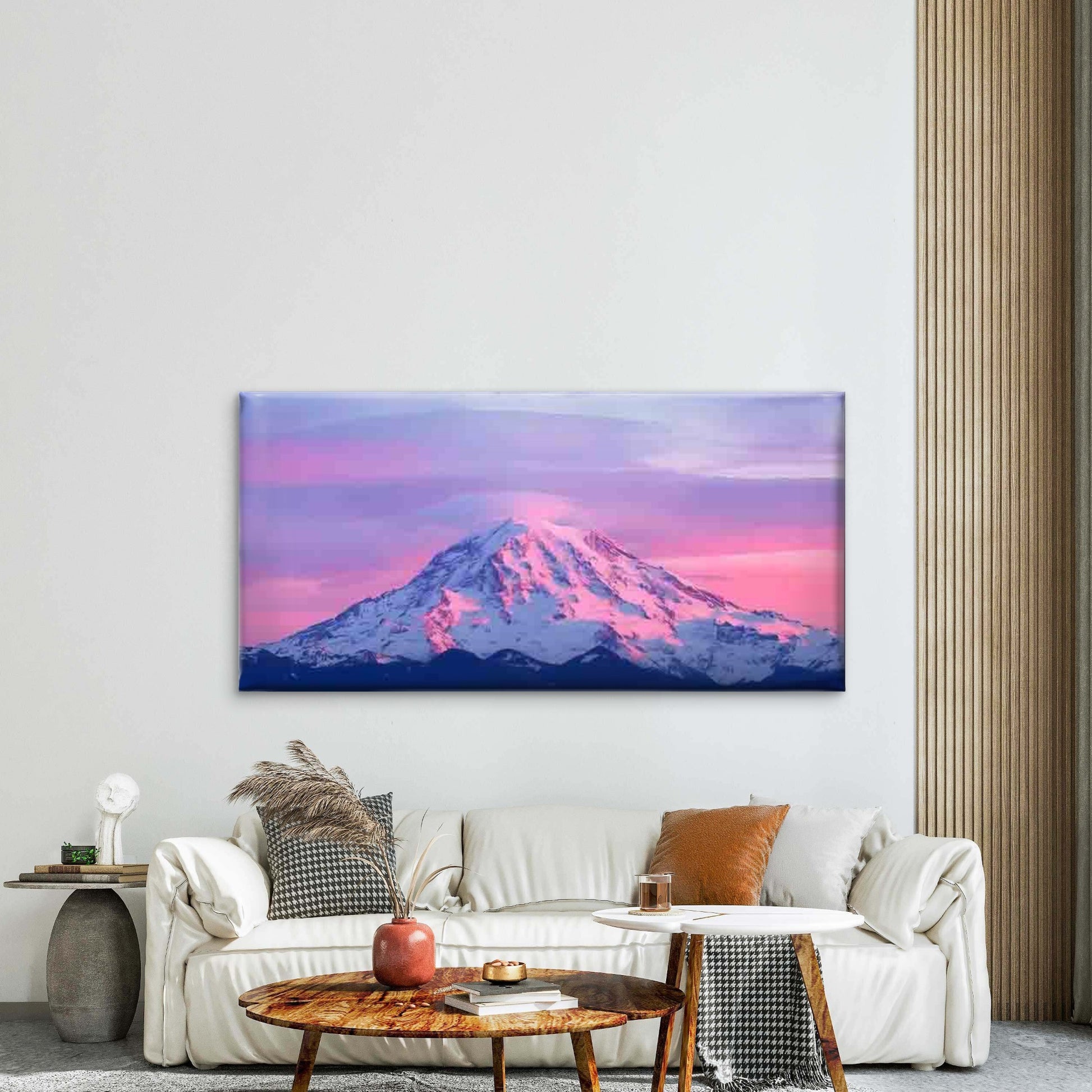 Pink & White Winter Mountain Wall Art Canvas Office Home Room Framed 120x60cm - Bella Home Decor