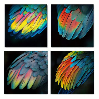4pcs  Beautiful Animal Feather Wall Art Canvas Framed