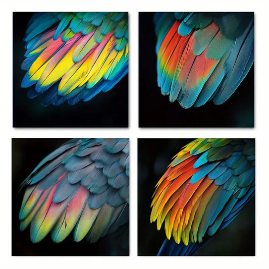 4pcs  Beautiful Animal Feather Wall Art Canvas Framed