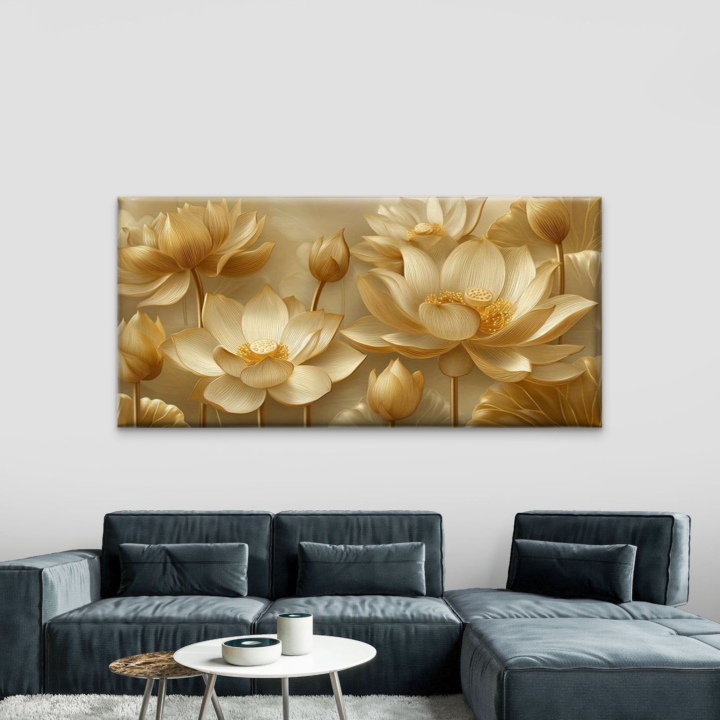 Golden for Lotus Flower Wall Art Canvas Office Home Room Framed 120x60cm