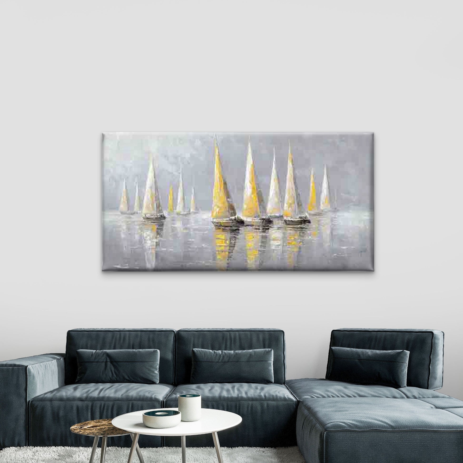 Minimalist Sailboat Painting Wall Art Canvas Office Home Room Framed 120x60cm - Bella Home Decor