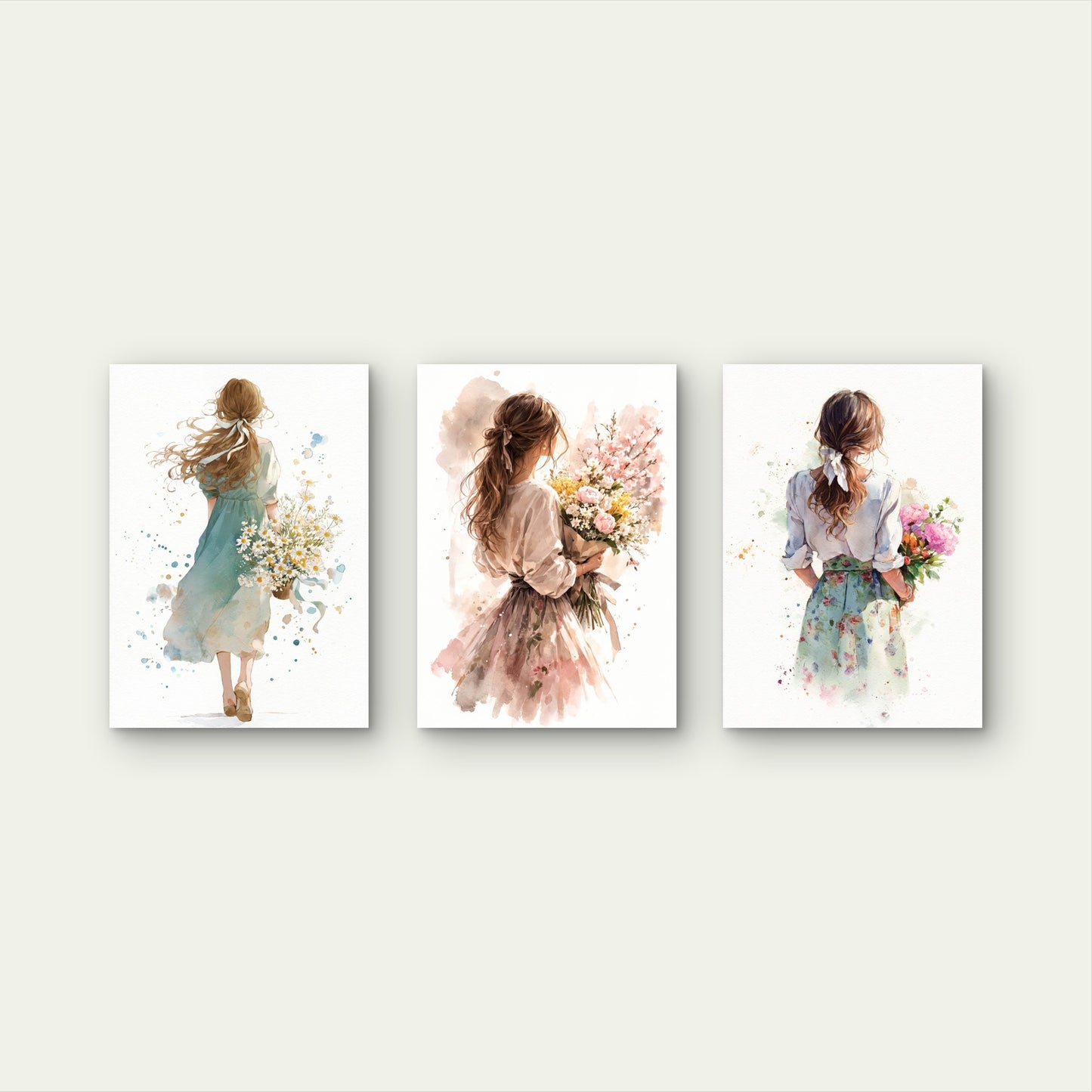 3pcs Shabby Chic Watercolor Woman Painting  Wall Art Set Canvas Framed 40x60cm - High Quality Print 100% Australian Made Wall Canvas Ready to Hang