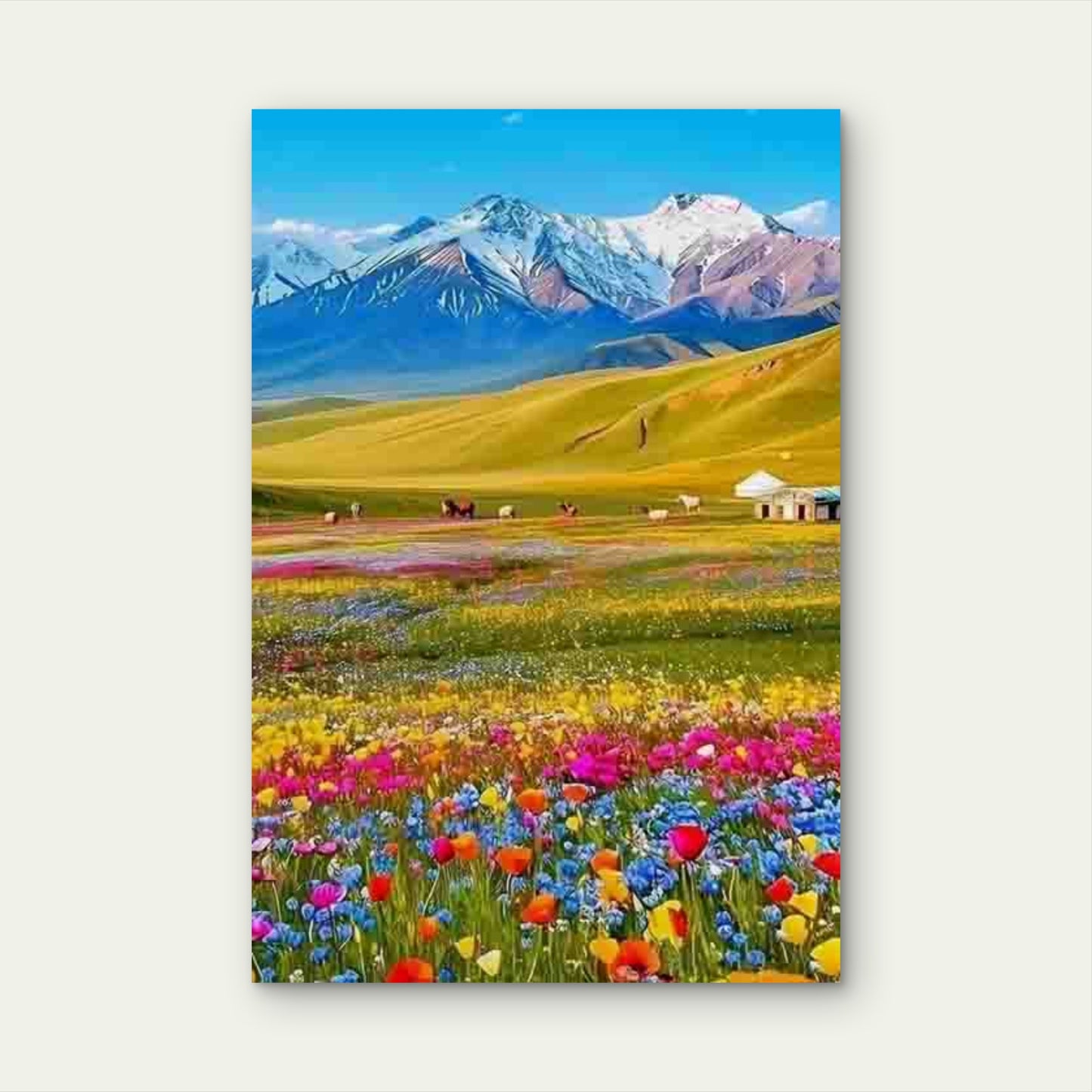 Alpine Flower Meadow View 60x90cm Metal Print Ready to Hang