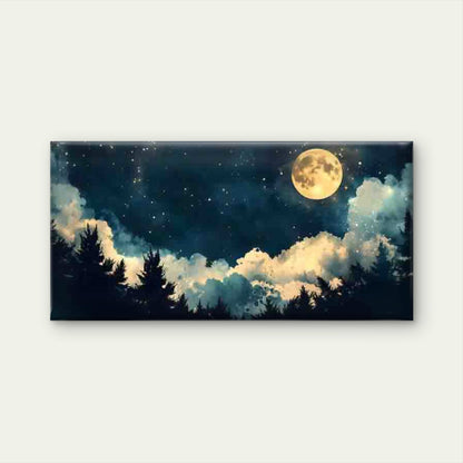 Night Sky Moon & Clouds Wall Art Canvas Office Home Room Framed 120x60cm