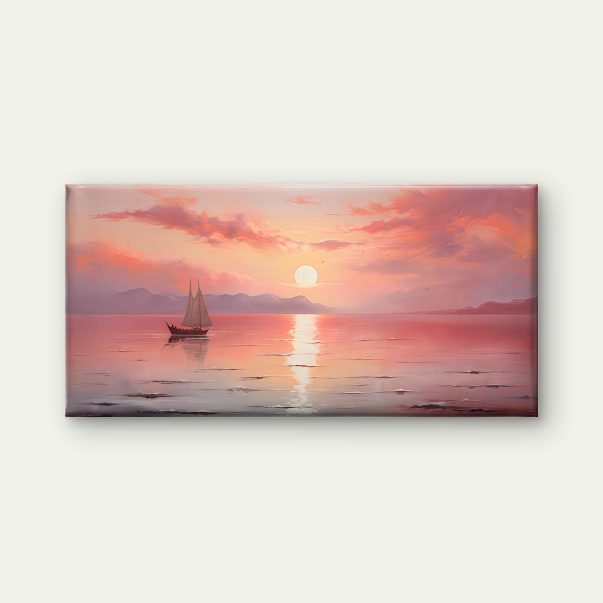 Pink Sea with Mountains Wall Art Canvas Office Home Room Framed 120x60cm - Bella Home Decor