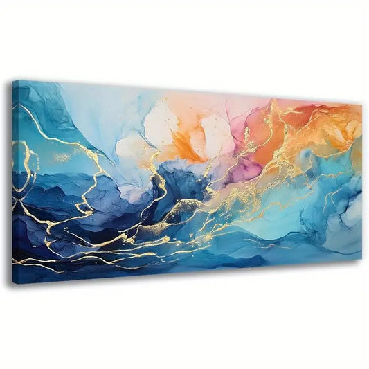 Abstract Golden Foil Vibrant Fantasy Colorful Dynamic Golden Lines Wall Art canvas office home room framed 120x60cm - Bella Home Decor