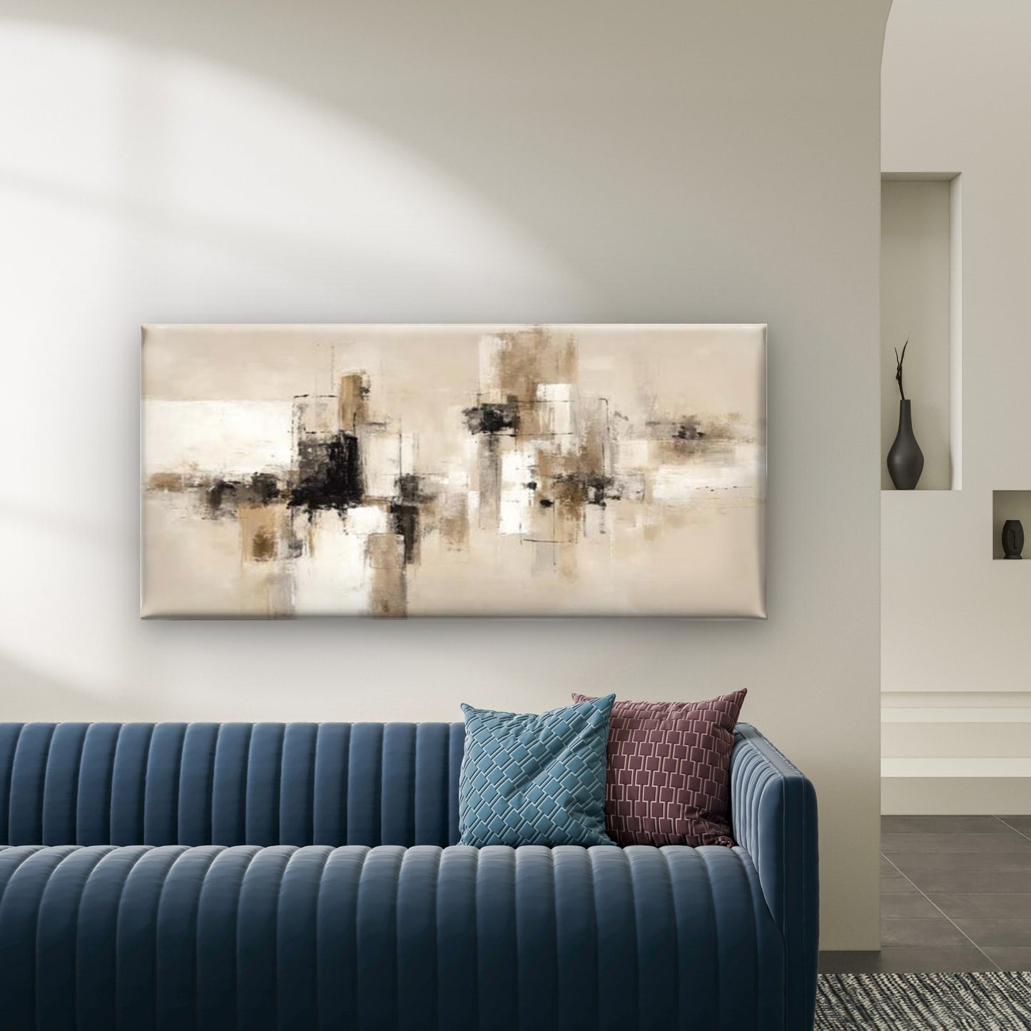 Modern Abstract Geometric Wall Art Canvas Office Home Room Framed 120x60cm - Bella Home Decor