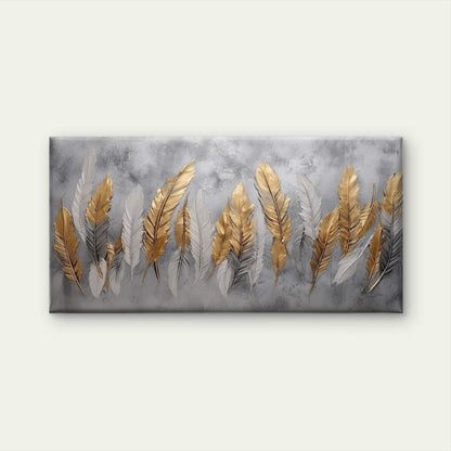 Gold Silver Feather Motif Wall Art Canvas Office Home Room Framed 120x60cm