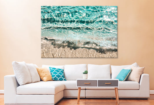 Turquoise Wave on Sandy Shore  Wall Art Decor 100% Australian Made