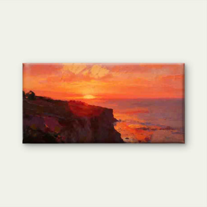 Sunset Ocean Cliff Landscape Wall Art Canvas Office Home Room Framed 120x60cm