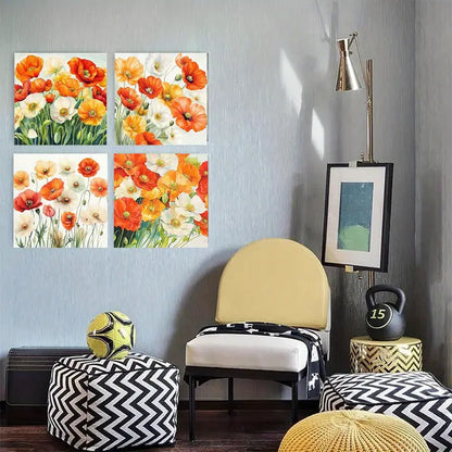 4pcs Abstract Orange Poppy Flower  PF    Wall Art Canvas Framed