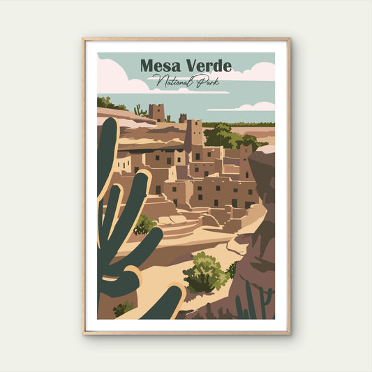 Historic Mesa Verde American Pueblo Cliffs Travel Poster Print Wall Art