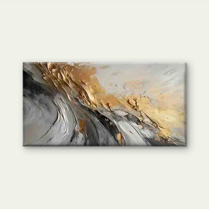 Golden Waves on Black and White Wall Art Canvas Office Home Room Framed 120x60cm