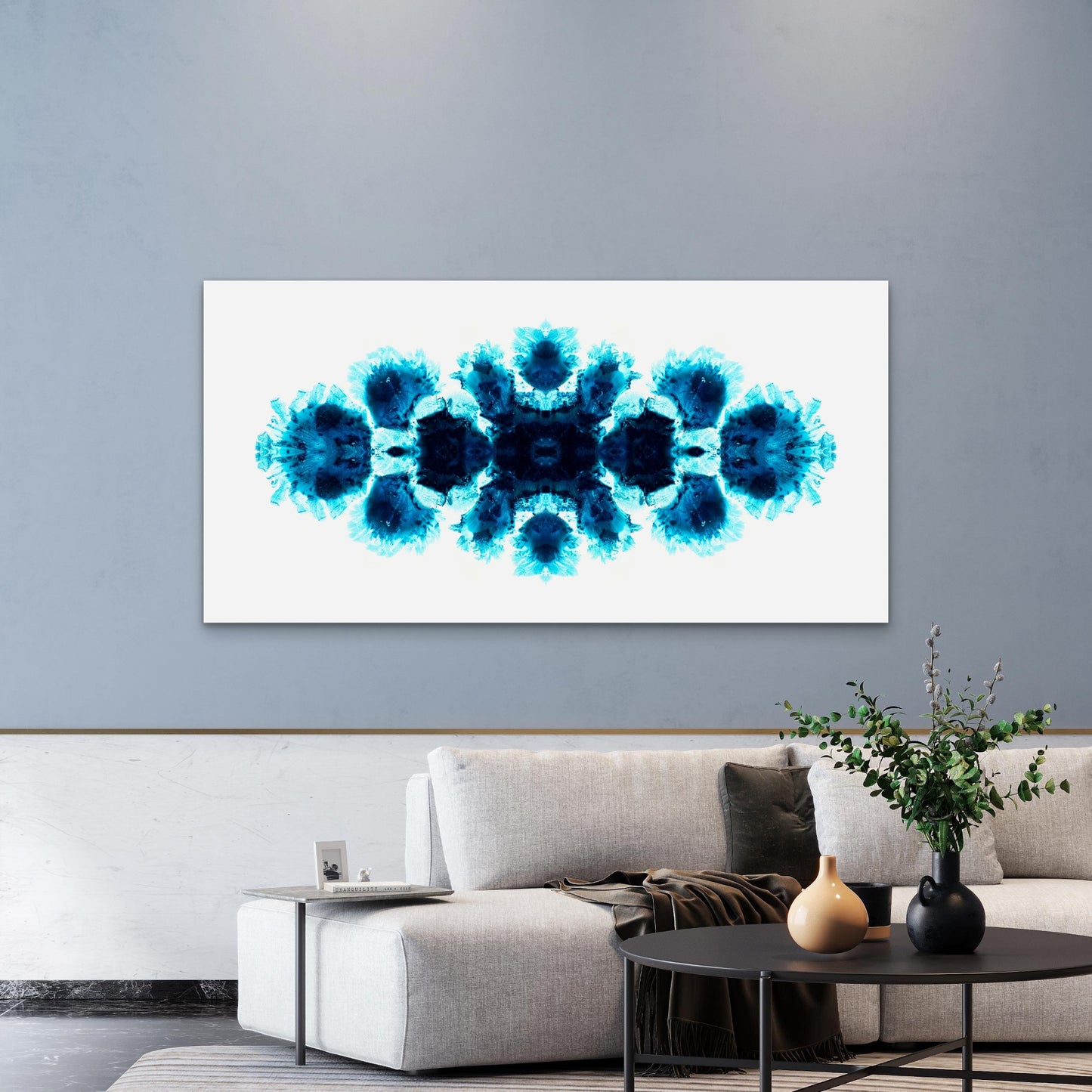 symmetrical blue and black Wall Art Canvas Office Home Room Framed 120x60cm