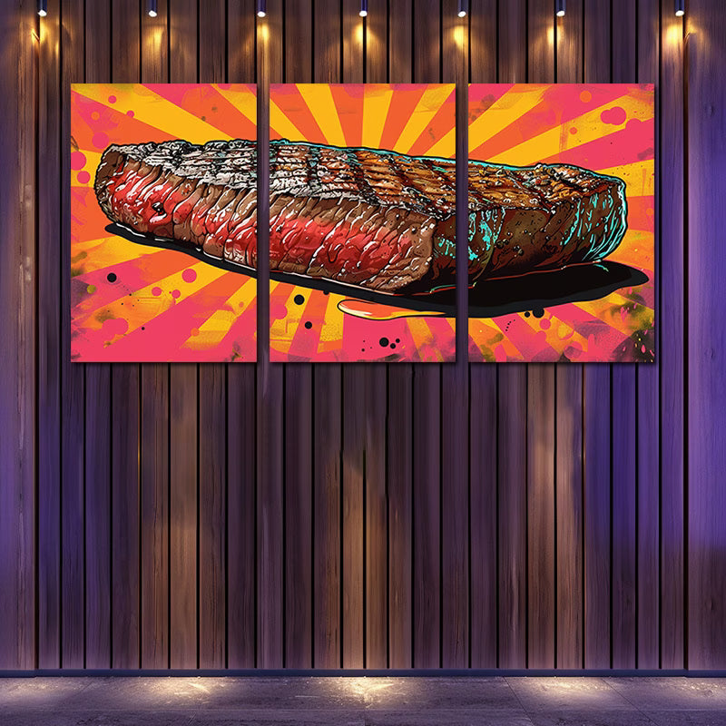 3pcs Graphic Illustration of a Grilled Steak Wall Art Set Canvas Framed 40x60cm - High Quality Print 100% Australian Made Wall Canvas Ready to Hang