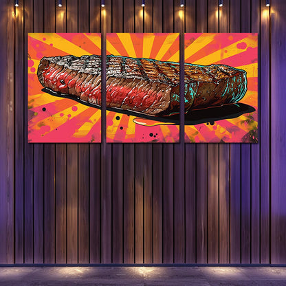 3pcs Graphic Illustration of a Grilled Steak Wall Art Set Canvas Framed 40x60cm - High Quality Print 100% Australian Made Wall Canvas Ready to Hang