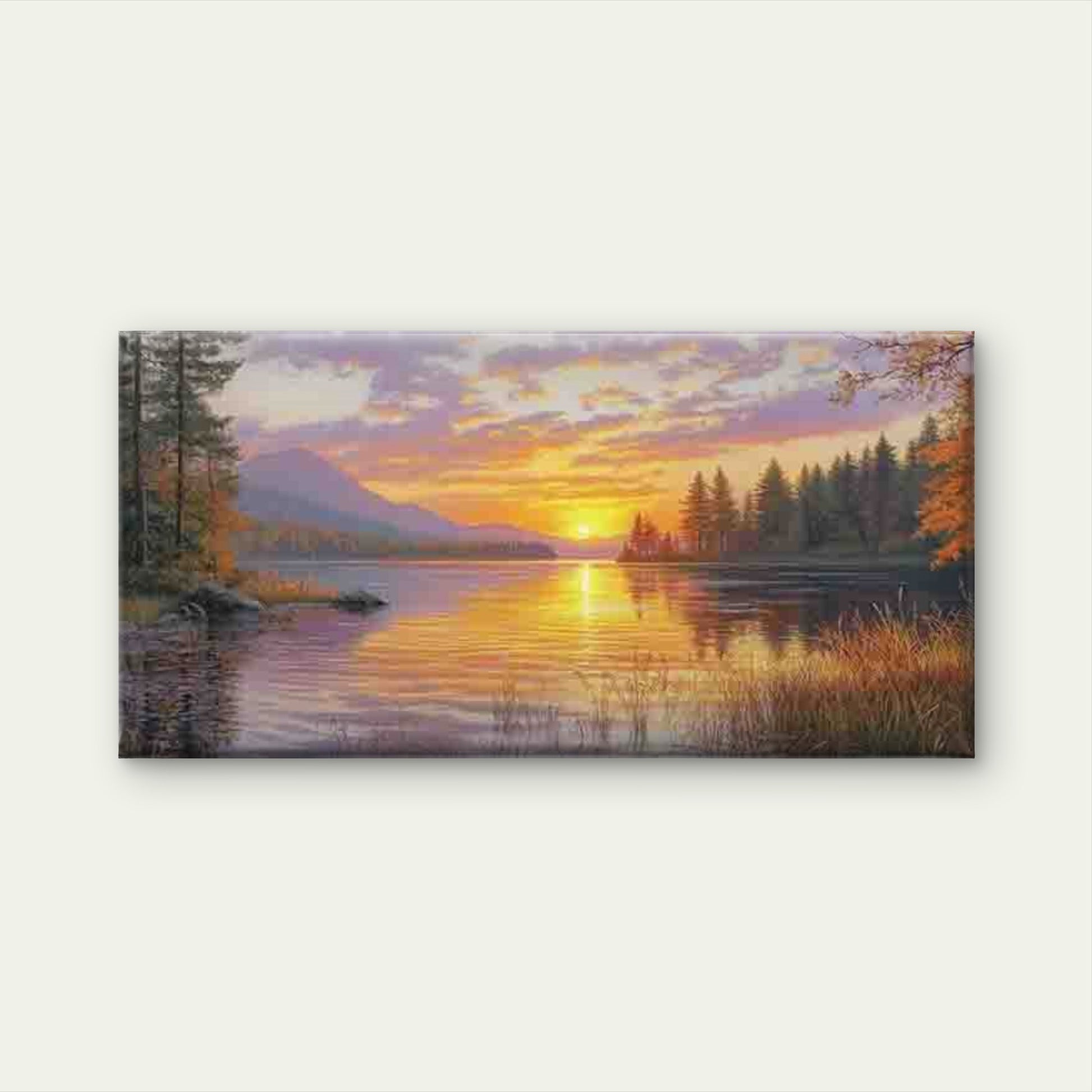 Golden Sunset Over a Lake Wall Art Canvas Office Home Room Framed 120x60cm - Bella Home Decor