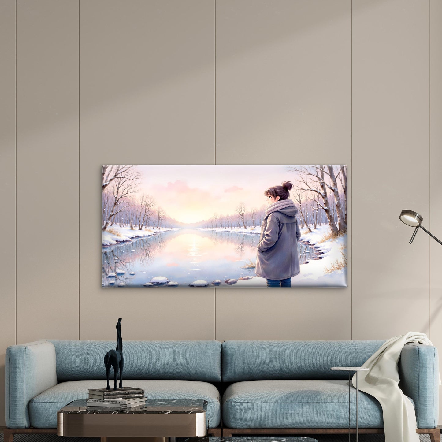 Anime Girl Winter Snow Wall Art Canvas Office Home Room Framed 120x60cm