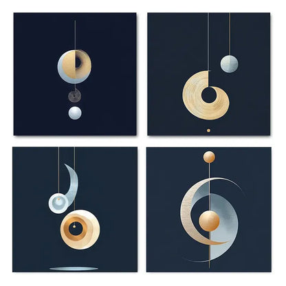 4pcs Golden & Blue Abstract Canvas Wall Art Canvas Framed