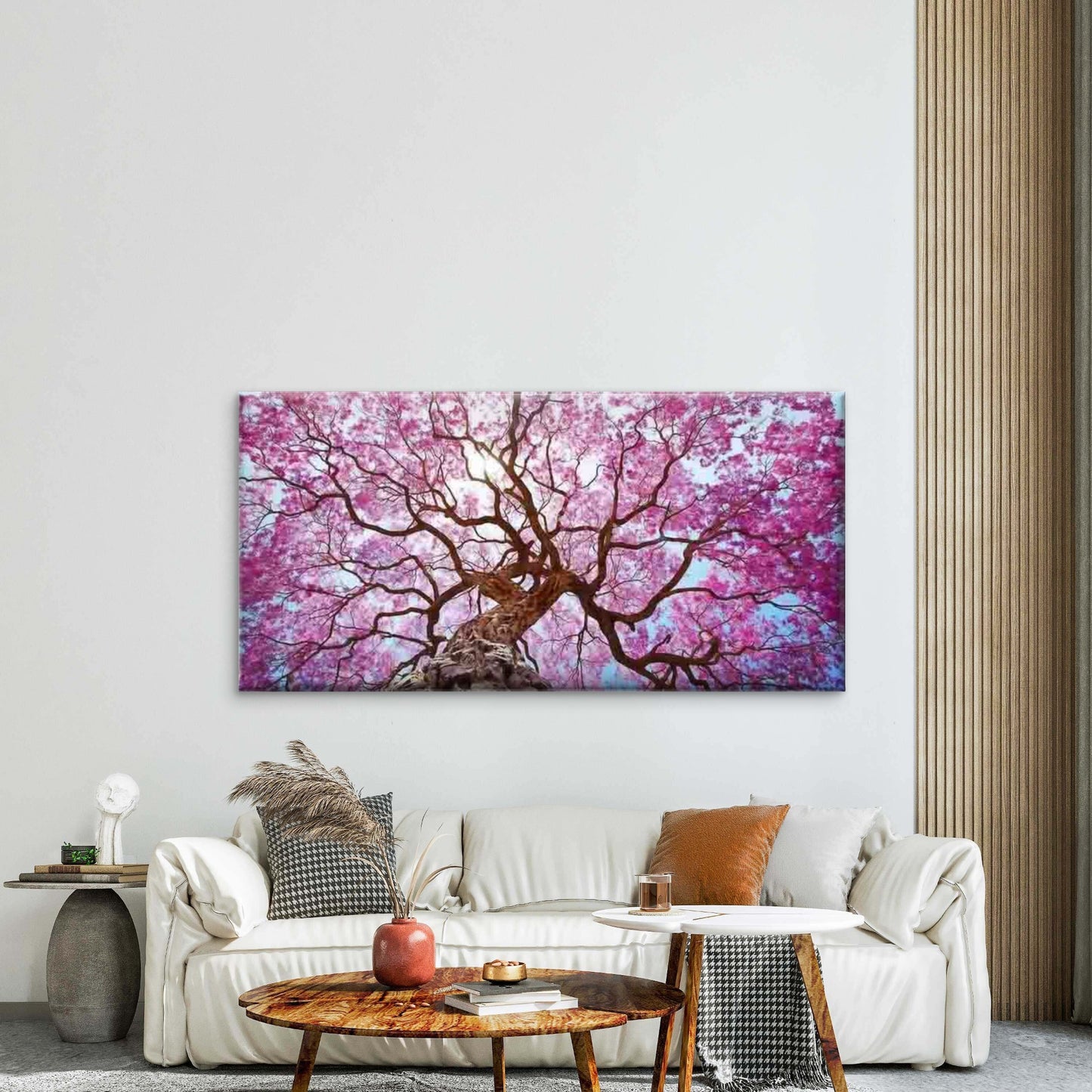 Pink Cherry Blossom Tree View Wall Art Canvas Office Home Room Framed 120x60cm - Bella Home Decor