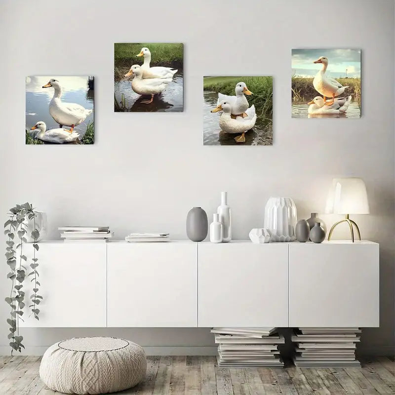 4pcs Decor Fighting Duck  Wall Art Canvas Framed