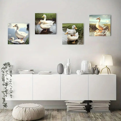 4pcs Decor Fighting Duck  Wall Art Canvas Framed