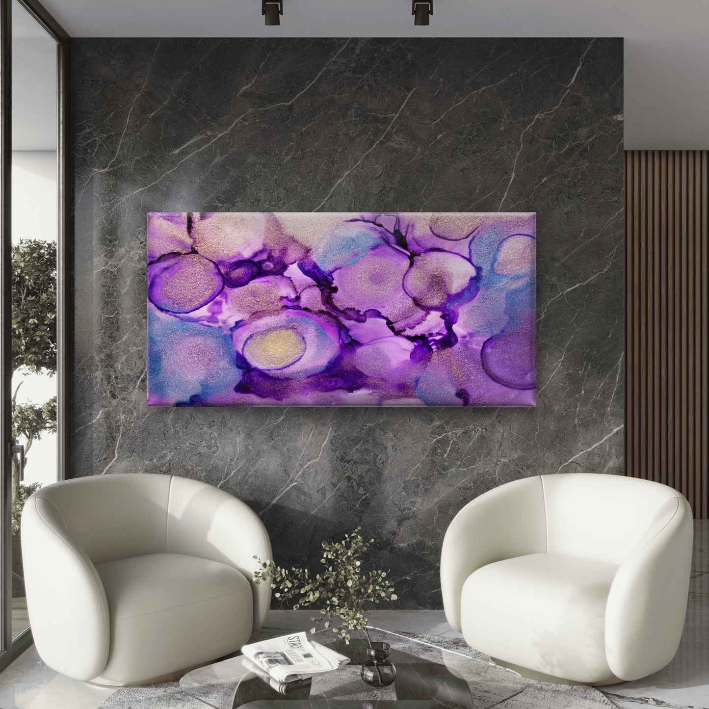 Celestial Pools Of Purples Wall Art Canvas Office Home Room Framed 120x60cm