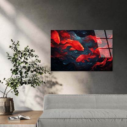 Red Goldfish Swimming Koi Fish Acrylic Glass Printing Wall Art Australian Made Quality