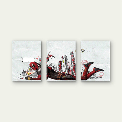 3pcs Red & Black Masked Mercenary Urban Doodle Metal Print Ready to Hang Art