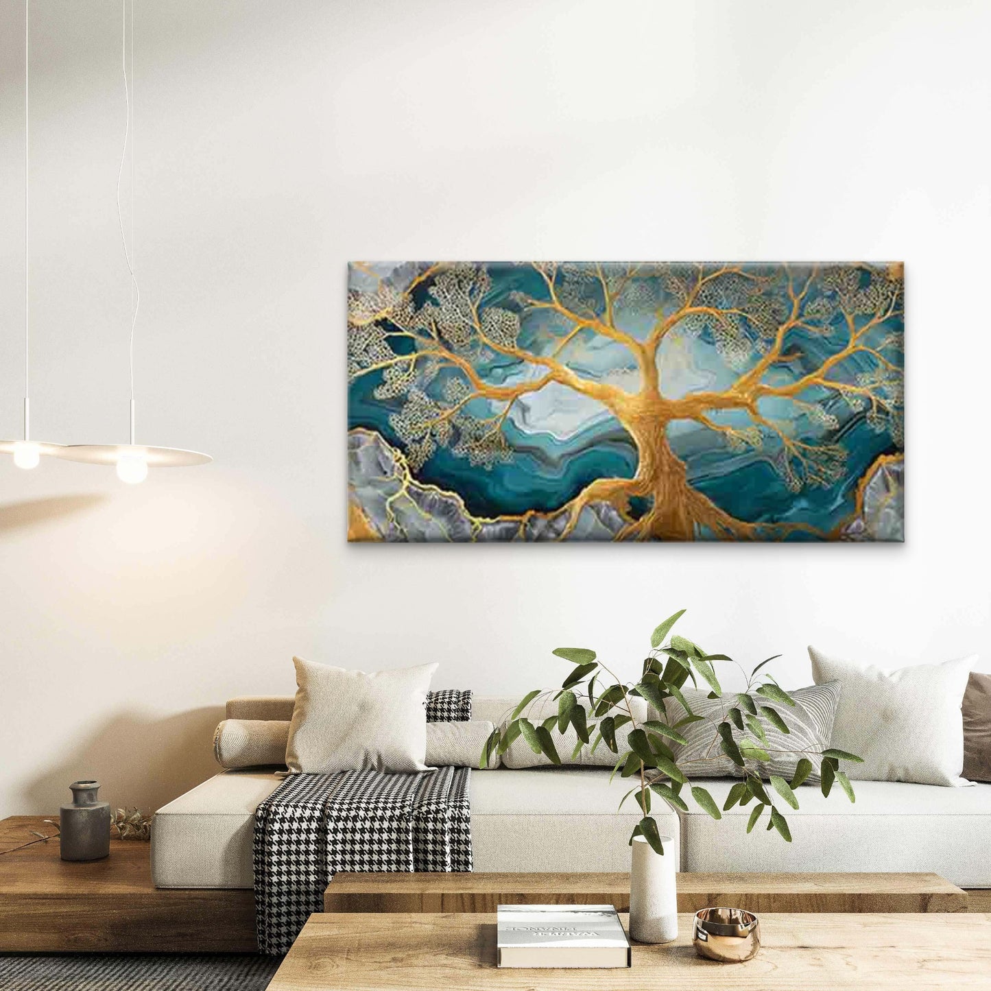 Golden Tree of Life Wall Art Canvas Office Home Room Framed 120x60cm - Bella Home Decor