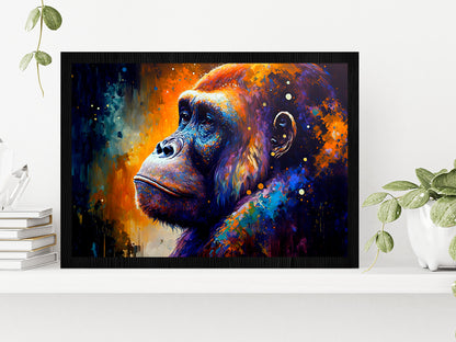 Colorful Gorilla Oil Painting Glass Framed Wall Art, Ready to Hang Quality Print Without White Border Black