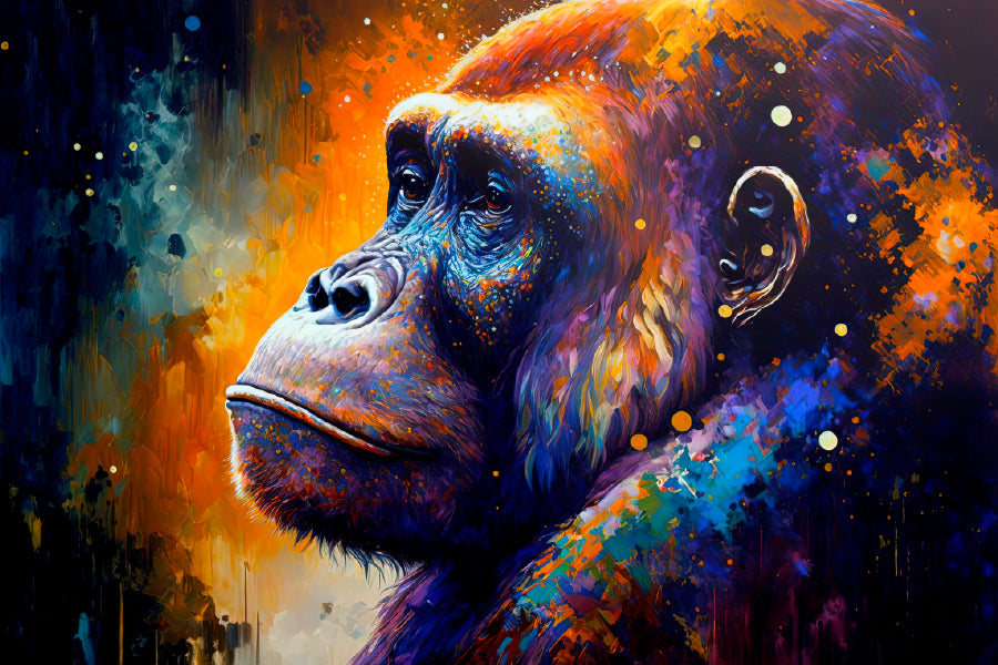 Colorful Gorilla Oil Painting Glass Framed Wall Art, Ready to Hang Quality Print