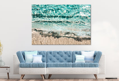 Turquoise Wave on Sandy Shore  Wall Art Decor 100% Australian Made