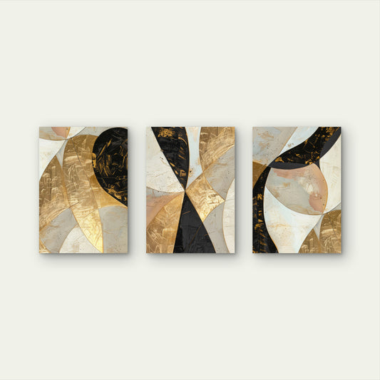 3pcs Gold Black Abstract Geometric Wall Art Set Canvas Framed 50x70cm - High Quality Print 100% Australian Made Wall Canvas Ready to Hang