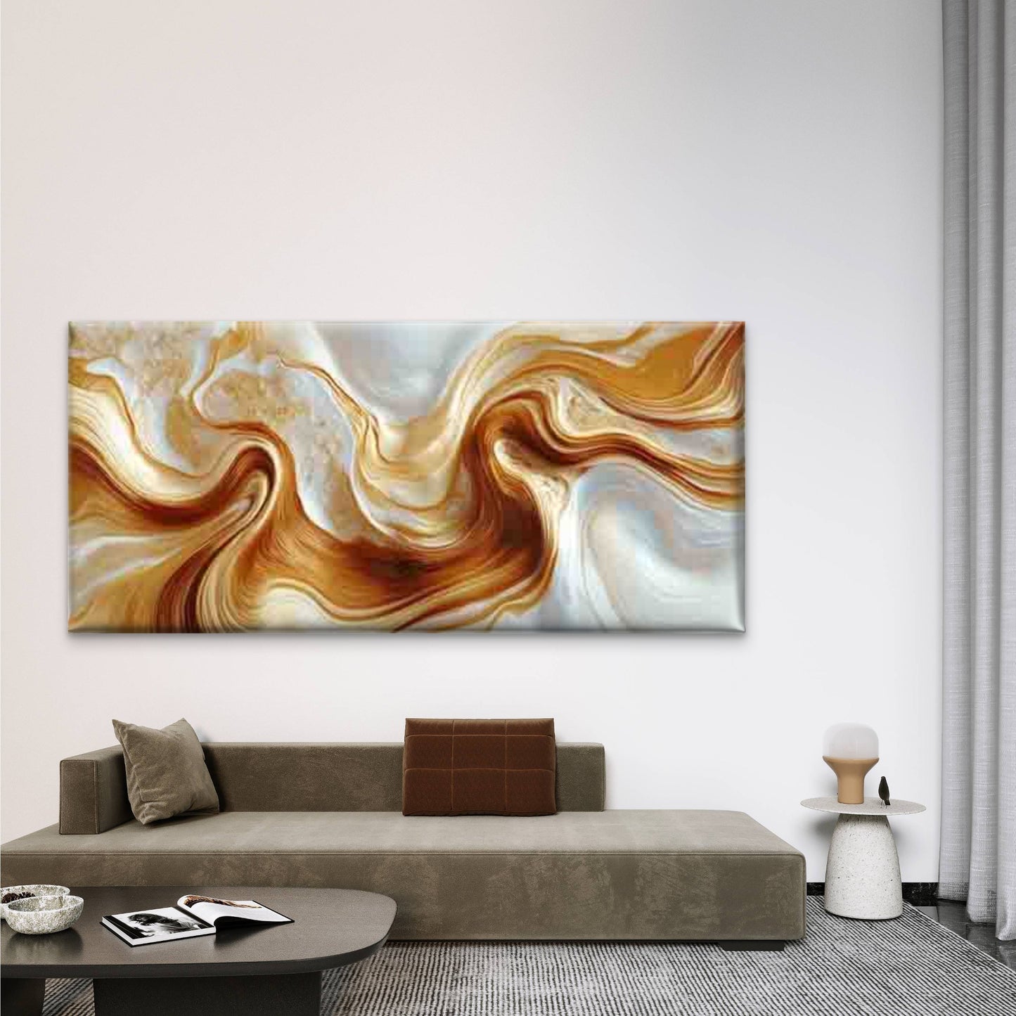 Abstract Marble-like Golden Wall Art Canvas Office Home Room Framed 120x60cm